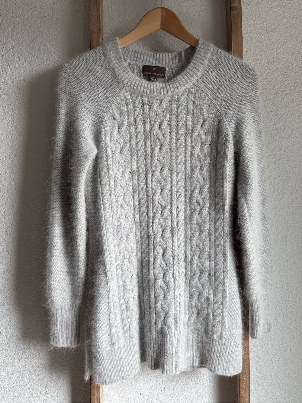Fenn Wright Manson Gray Angora Blend Cable Knit Crewneck Sweater sz: Small